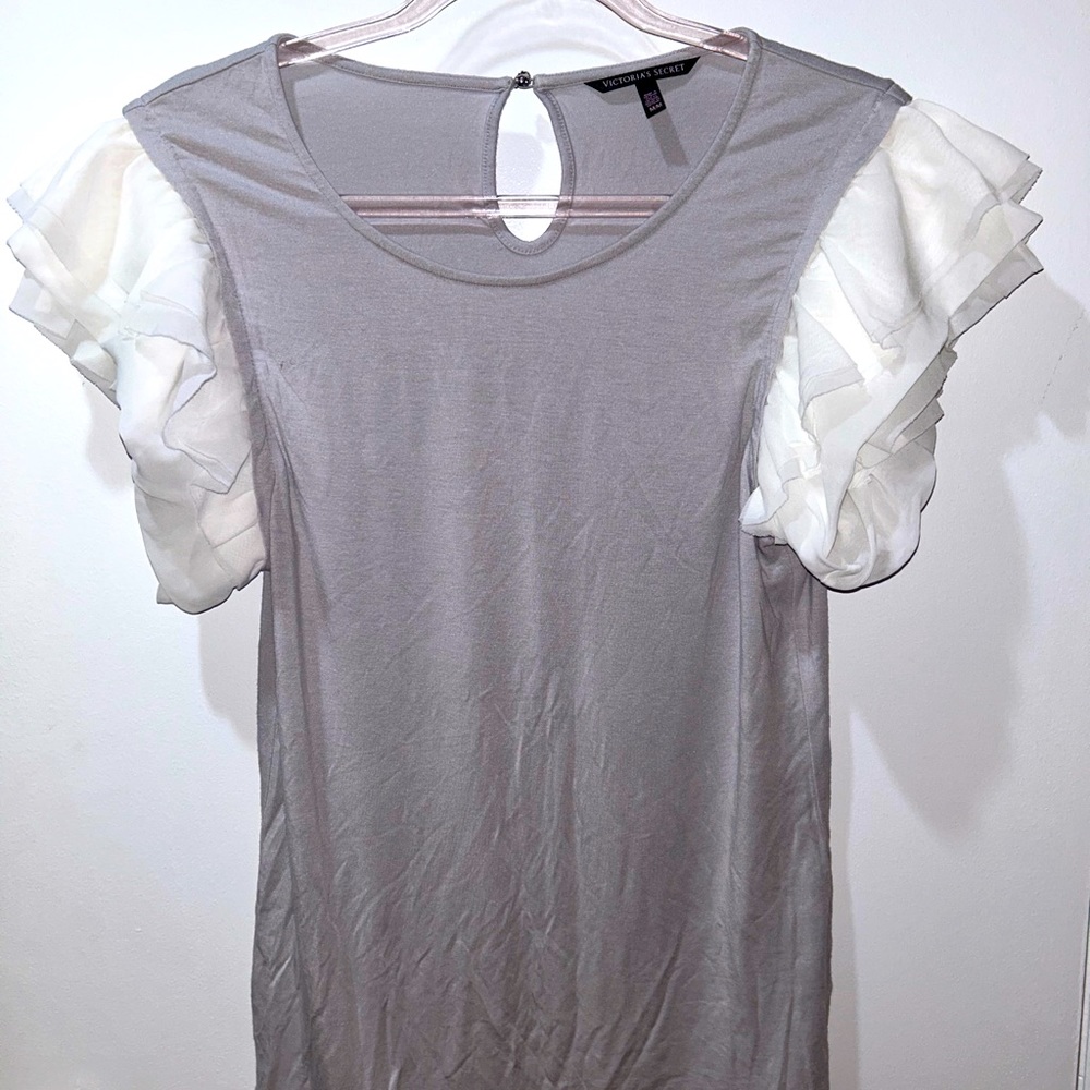 Victoria’ Secret Grey Tee Shirt with Frilly Sleeves